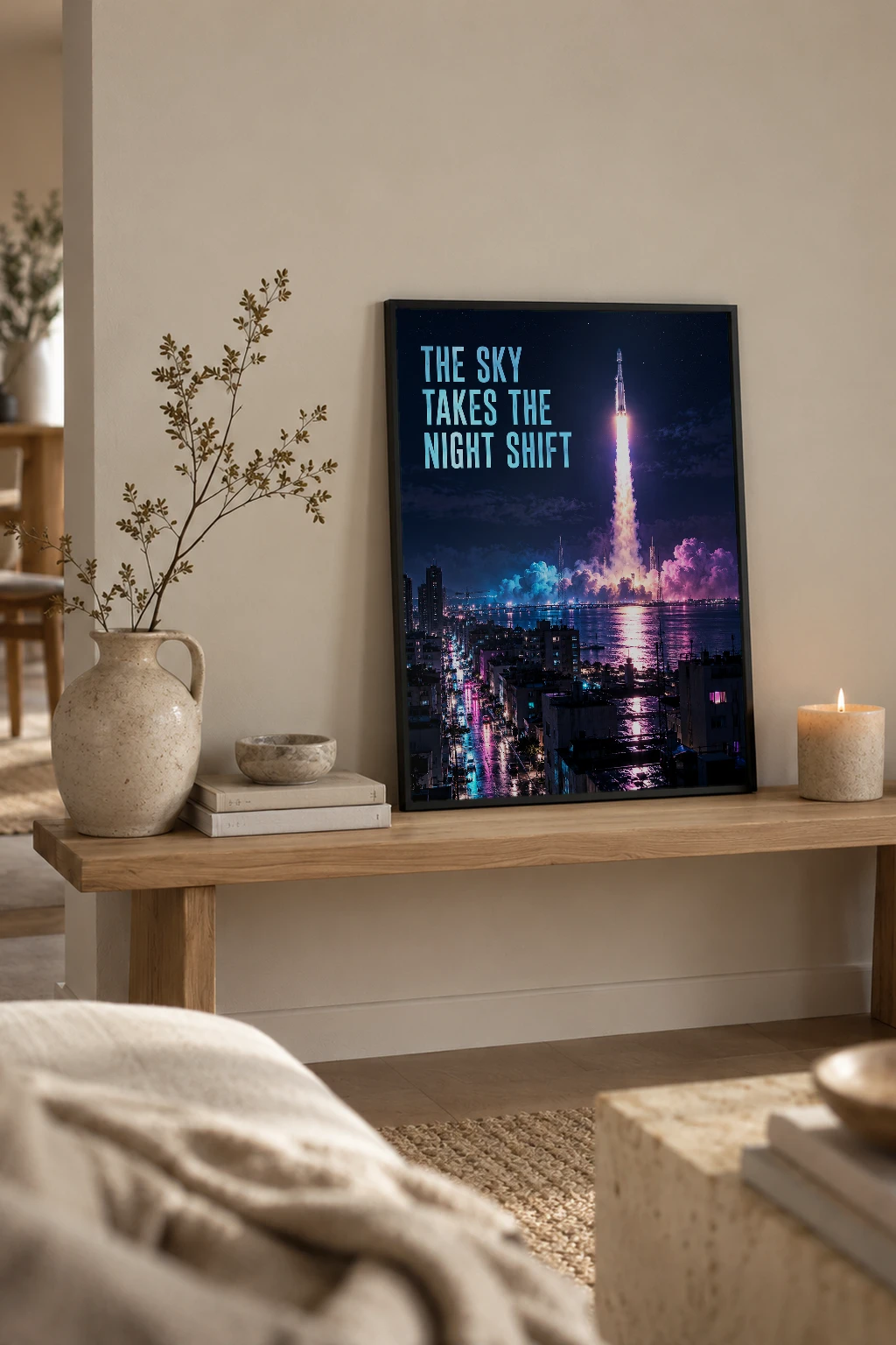 "The Sky Takes the Night Shift" Premium Wooden Framed Poster
