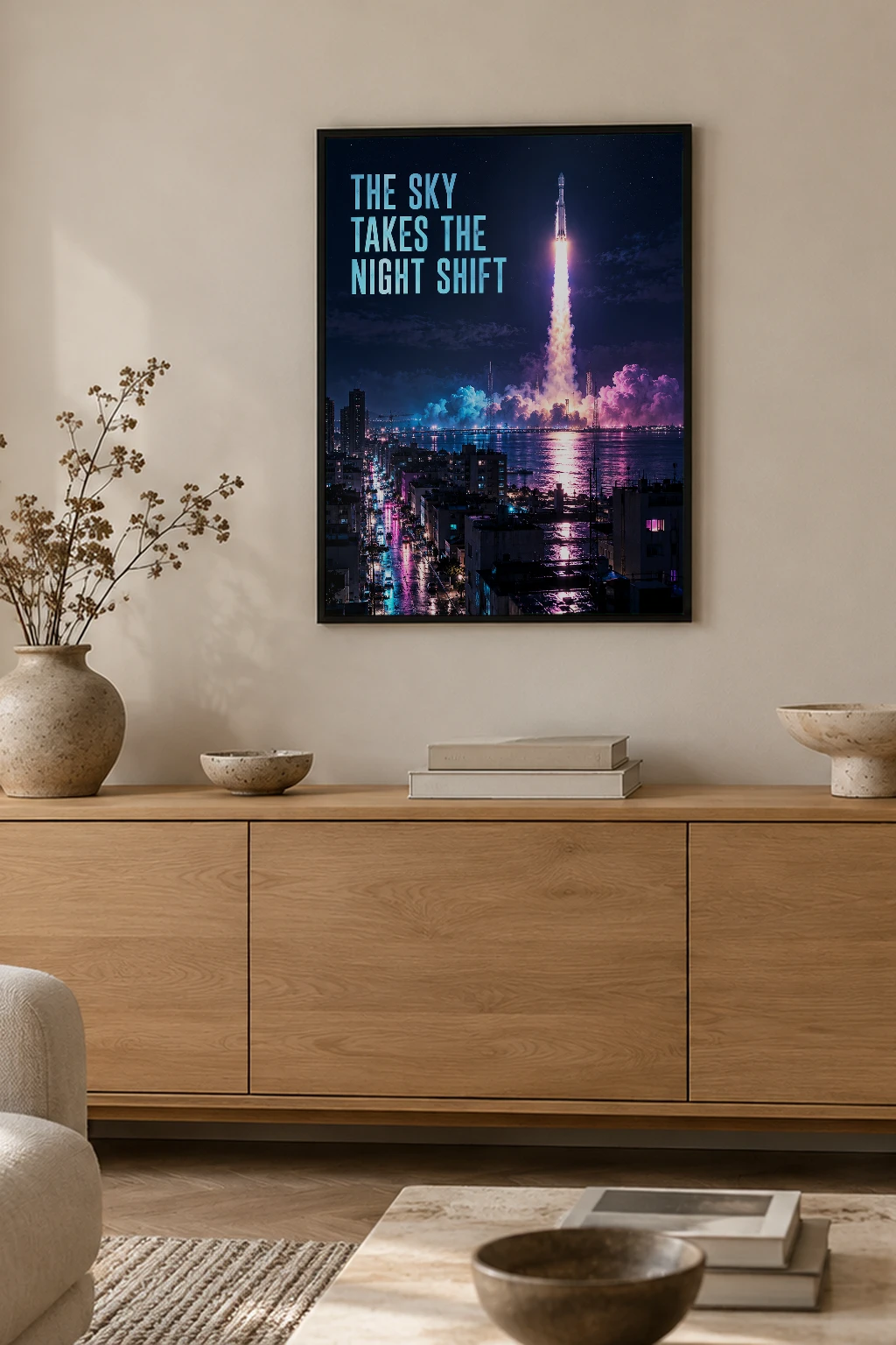 "The Sky Takes the Night Shift" Premium Wooden Framed Poster