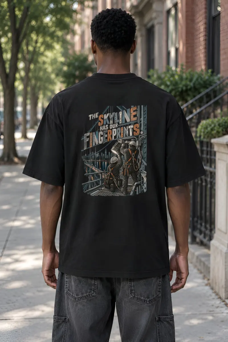 “The Skyline Has Our Fingerprints” Men’s Oversized Heavyweight Crewneck T-Shirt