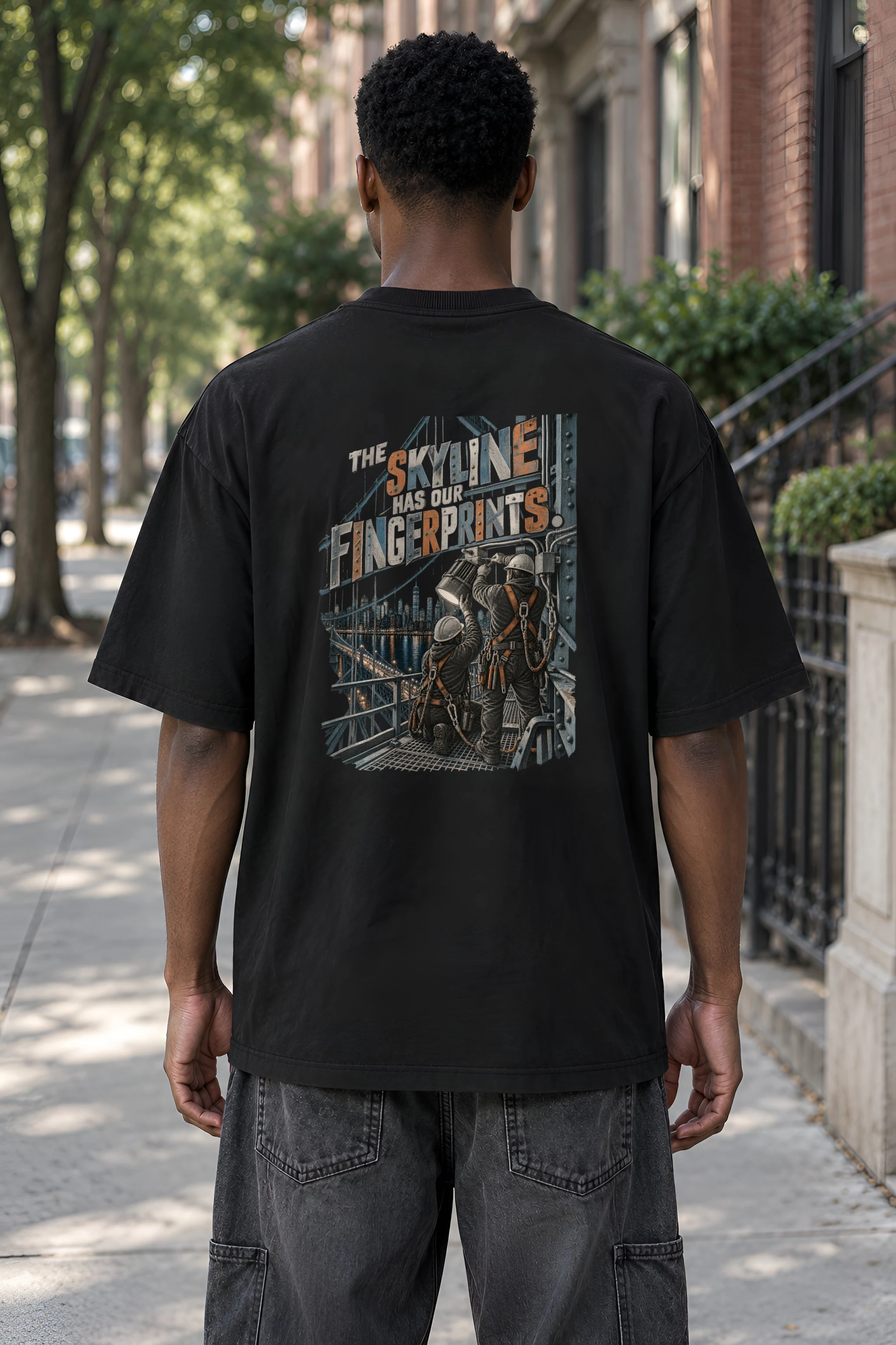"The Skyline Has Our Fingerprints" Men's Oversized Heavyweight Crewneck T-Shirt