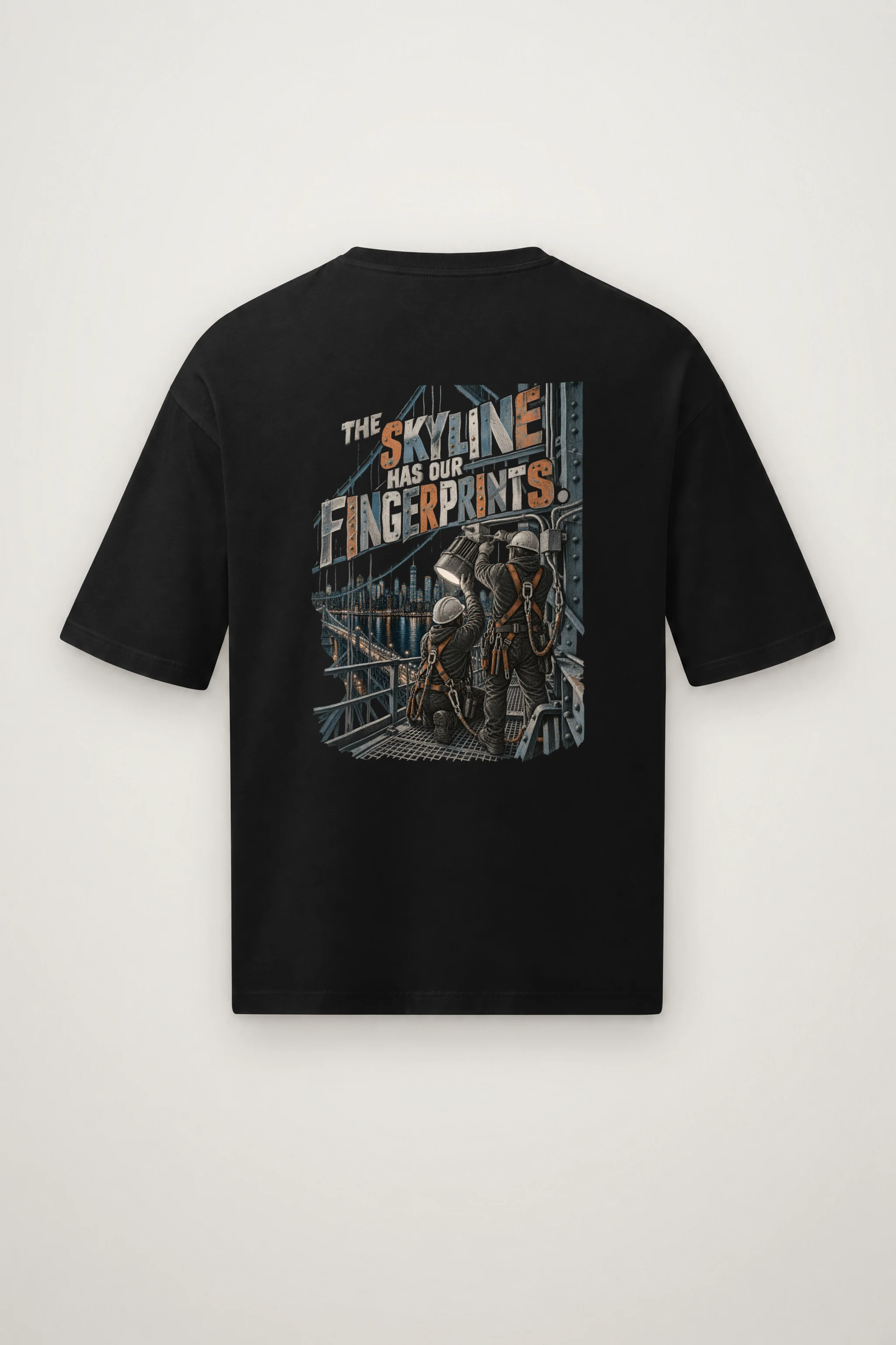 "The Skyline Has Our Fingerprints" Men's Oversized Heavyweight Crewneck T-Shirt