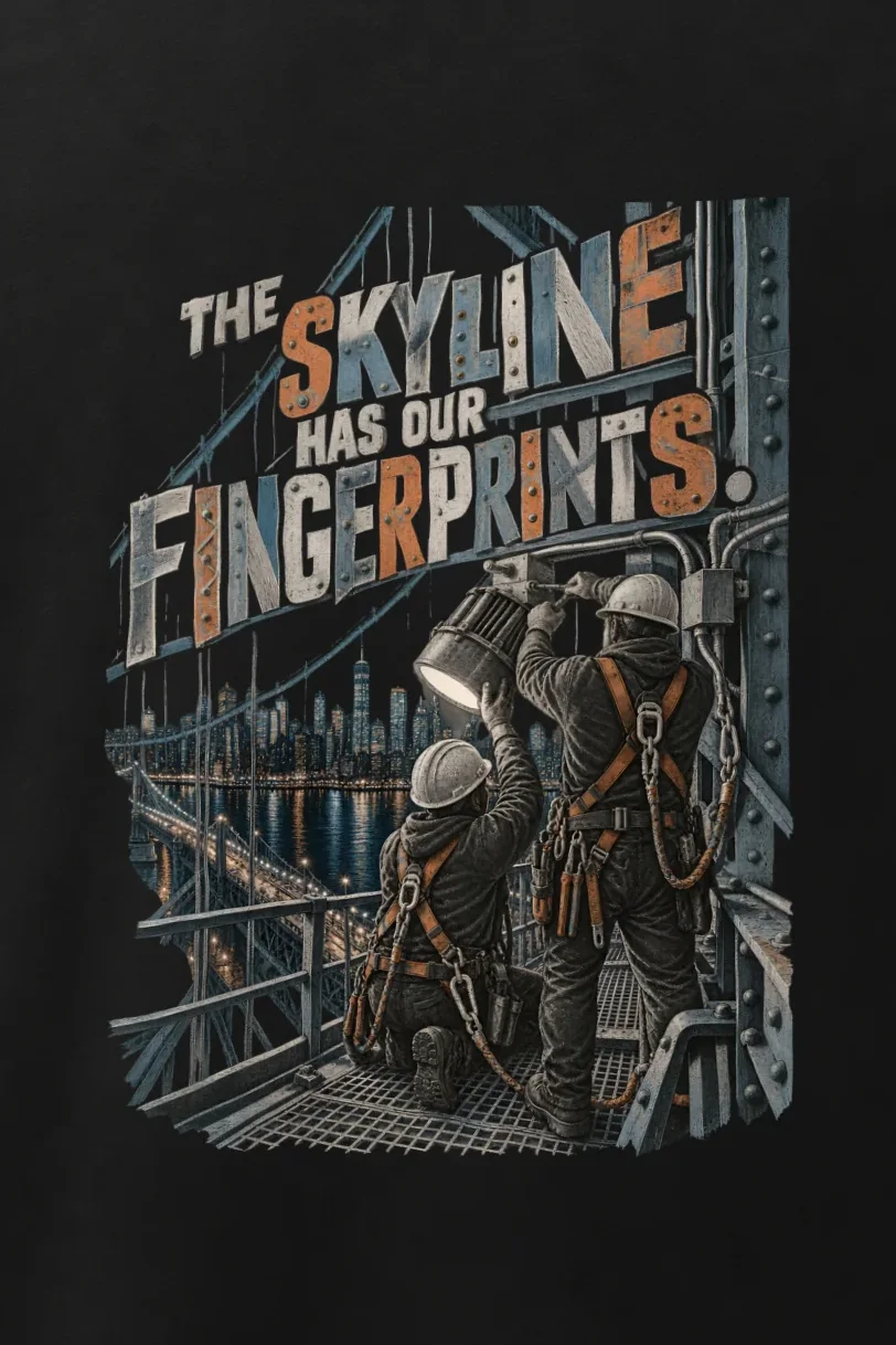 "The Skyline Has Our Fingerprints" Men’s Oversized Heavyweight Crewneck T-Shirt - the graphic up close