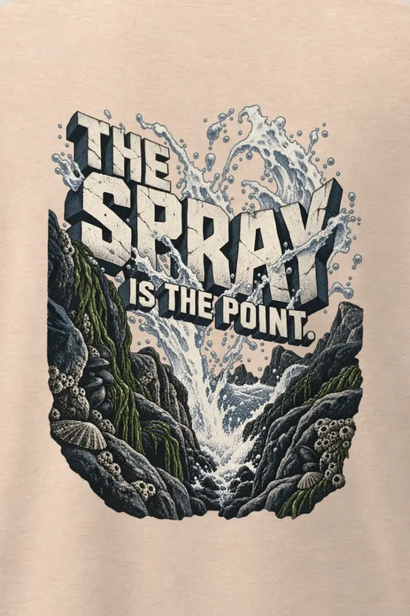 "The Spray Is the Point" Men’s Oversized Heavyweight Crewneck T-Shirt - the graphic up close