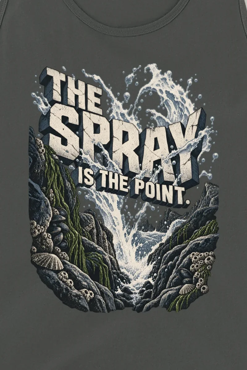 "The Spray Is the Point" Unisex Jersey Tank - the graphic up close