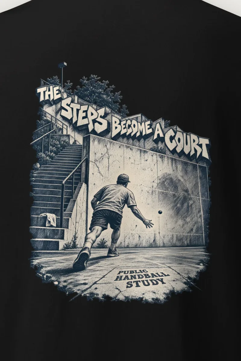 "The Steps Become a Court" Heavyweight Unisex Crewneck T-shirt - the graphic up close
