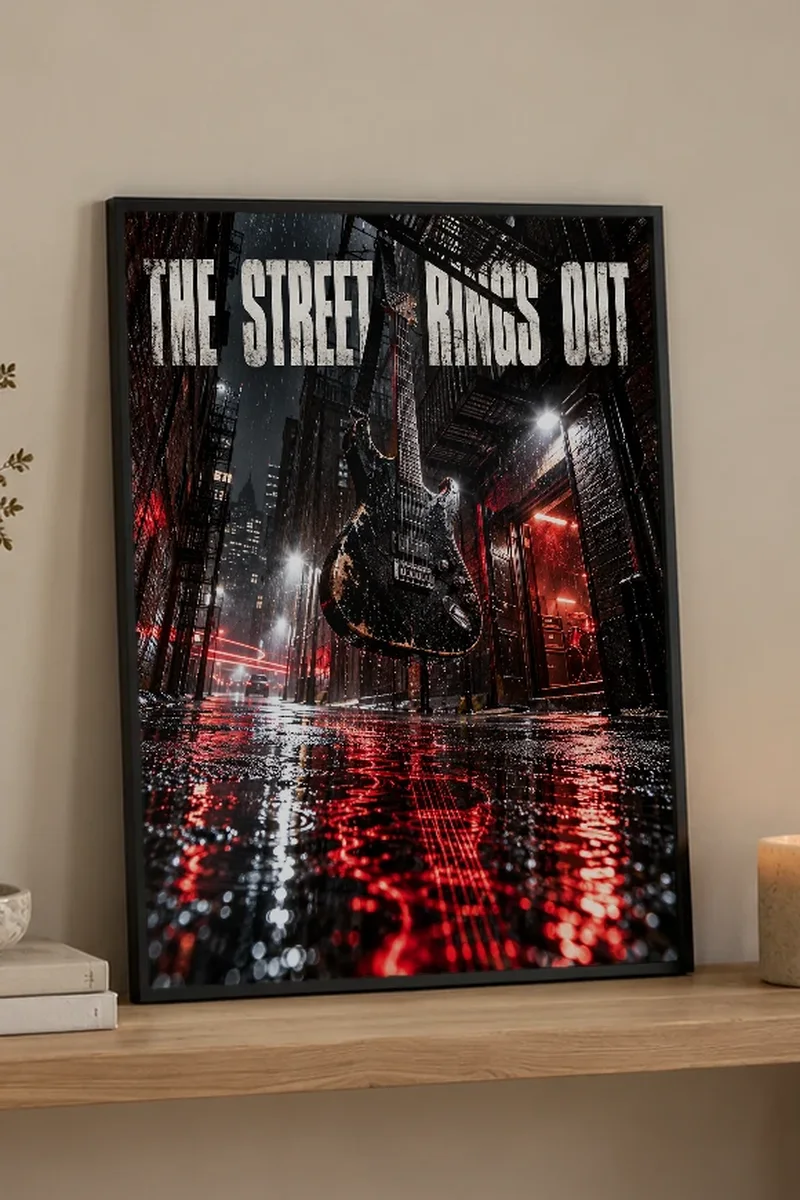 "The Street Rings Out" Premium Wooden Framed Poster - the graphic up close
