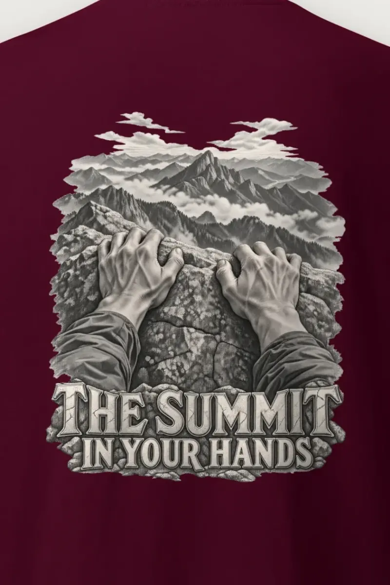 "The Summit In Your Hands" Heavyweight Unisex Crewneck T-shirt - the graphic up close