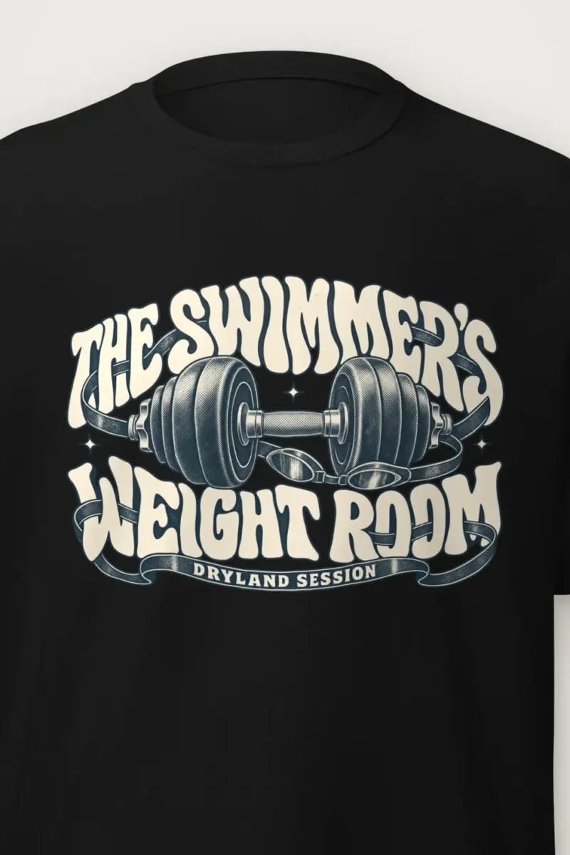 "The Swimmer’s Weight Room" Heavyweight Unisex Crewneck T-shirt - the graphic up close