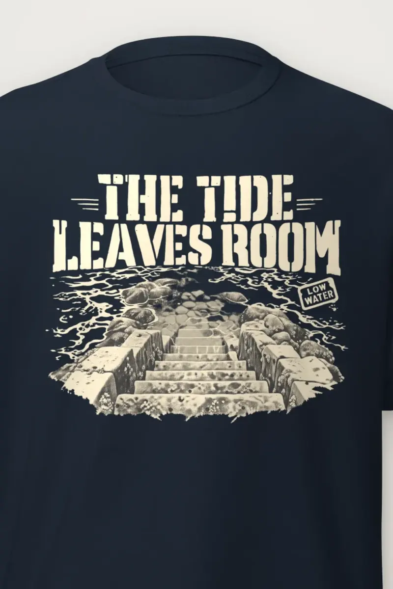 "The Tide Leaves Room" Heavyweight Unisex Crewneck T-shirt - the graphic up close