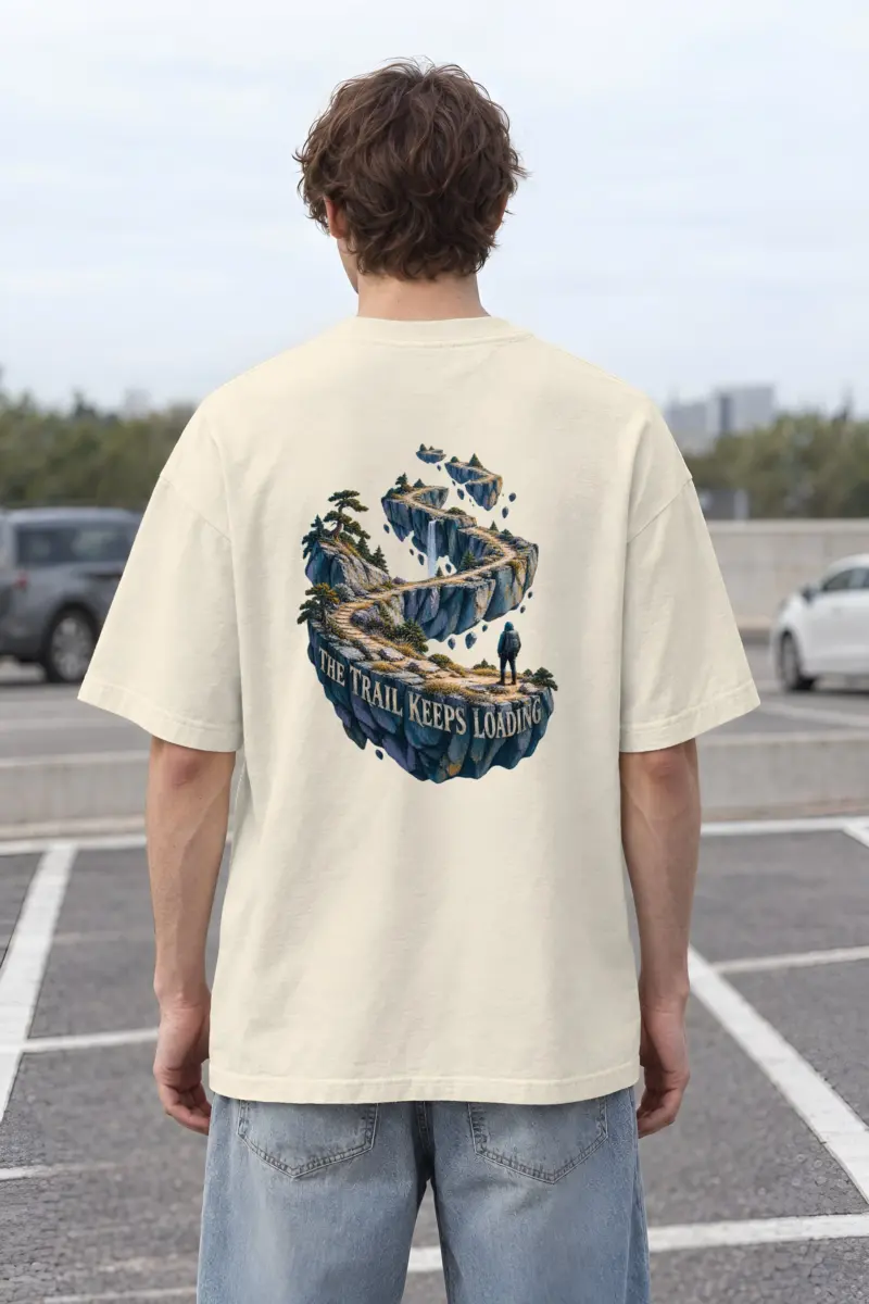 "The Trail Keeps Loading" Unisex Oversized Heavyweight Crewneck T-Shirt