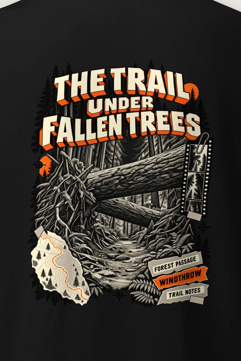 "The Trail Under Fallen Trees" Heavyweight Unisex Crewneck T-shirt - the graphic up close