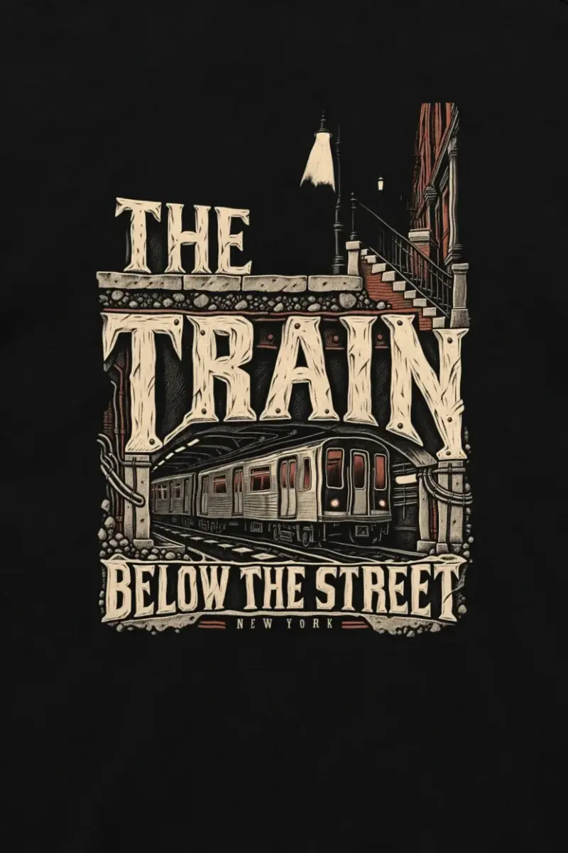 "The Train Below the Street New York" Unisex Longsleeve T-shirt - the graphic up close