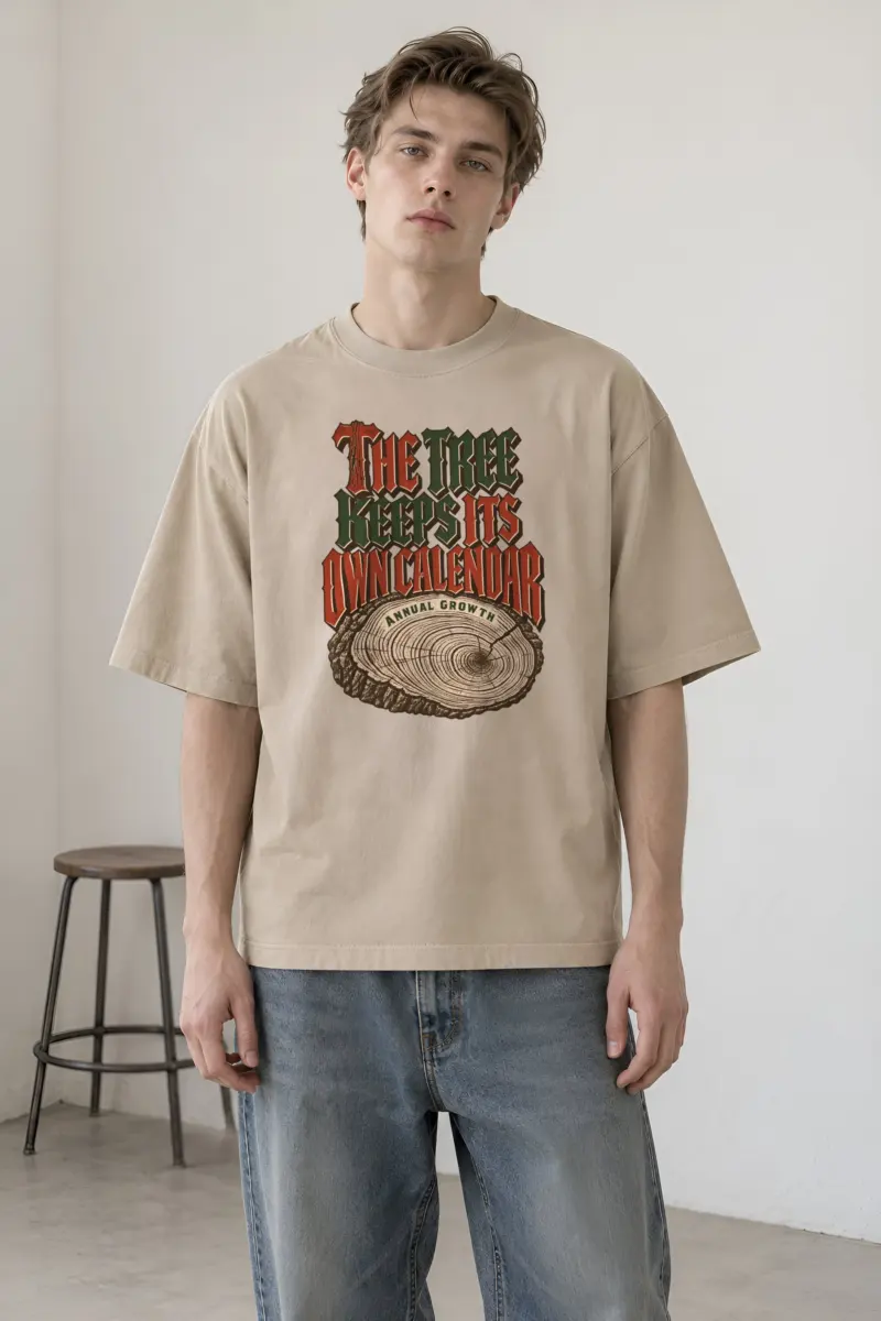 "The Tree Keeps Its Own Calendar" Unisex Oversized Heavyweight Crewneck T-Shirt