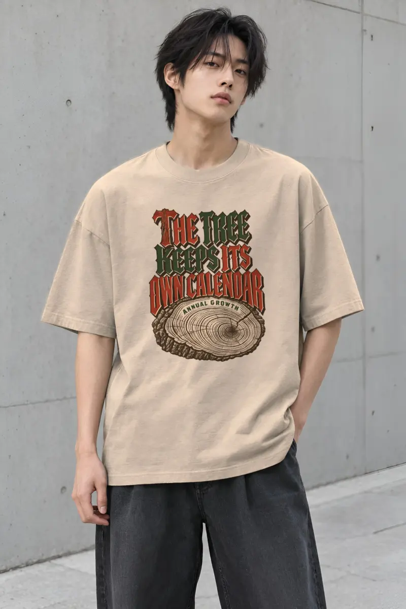 "The Tree Keeps Its Own Calendar" Men's Oversized Heavyweight Crewneck T-Shirt