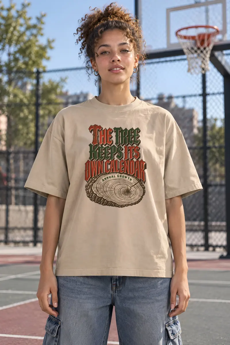 "The Tree Keeps Its Own Calendar" Unisex Oversized Heavyweight Crewneck T-Shirt