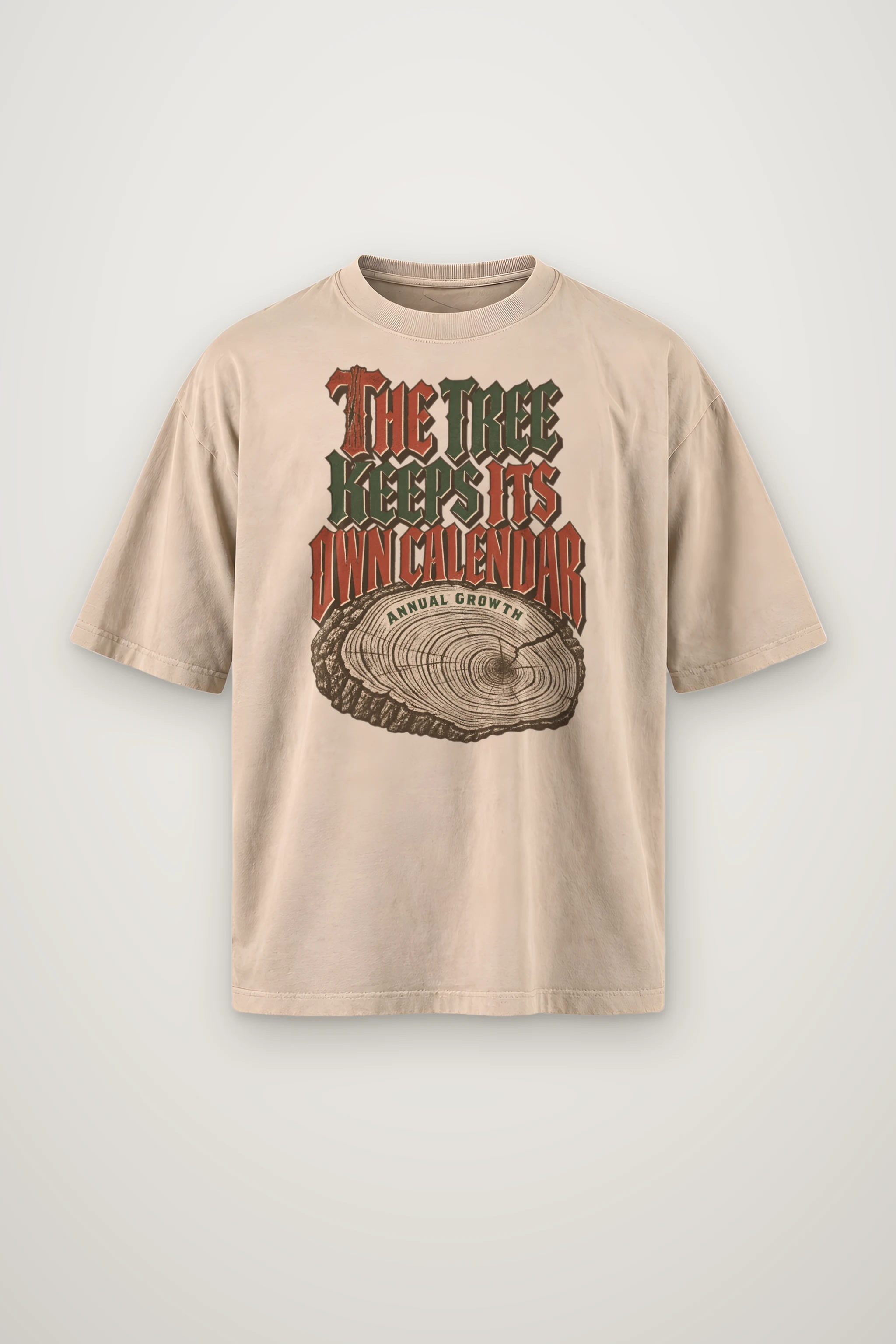 "The Tree Keeps Its Own Calendar" Men's Oversized Heavyweight Crewneck T-Shirt