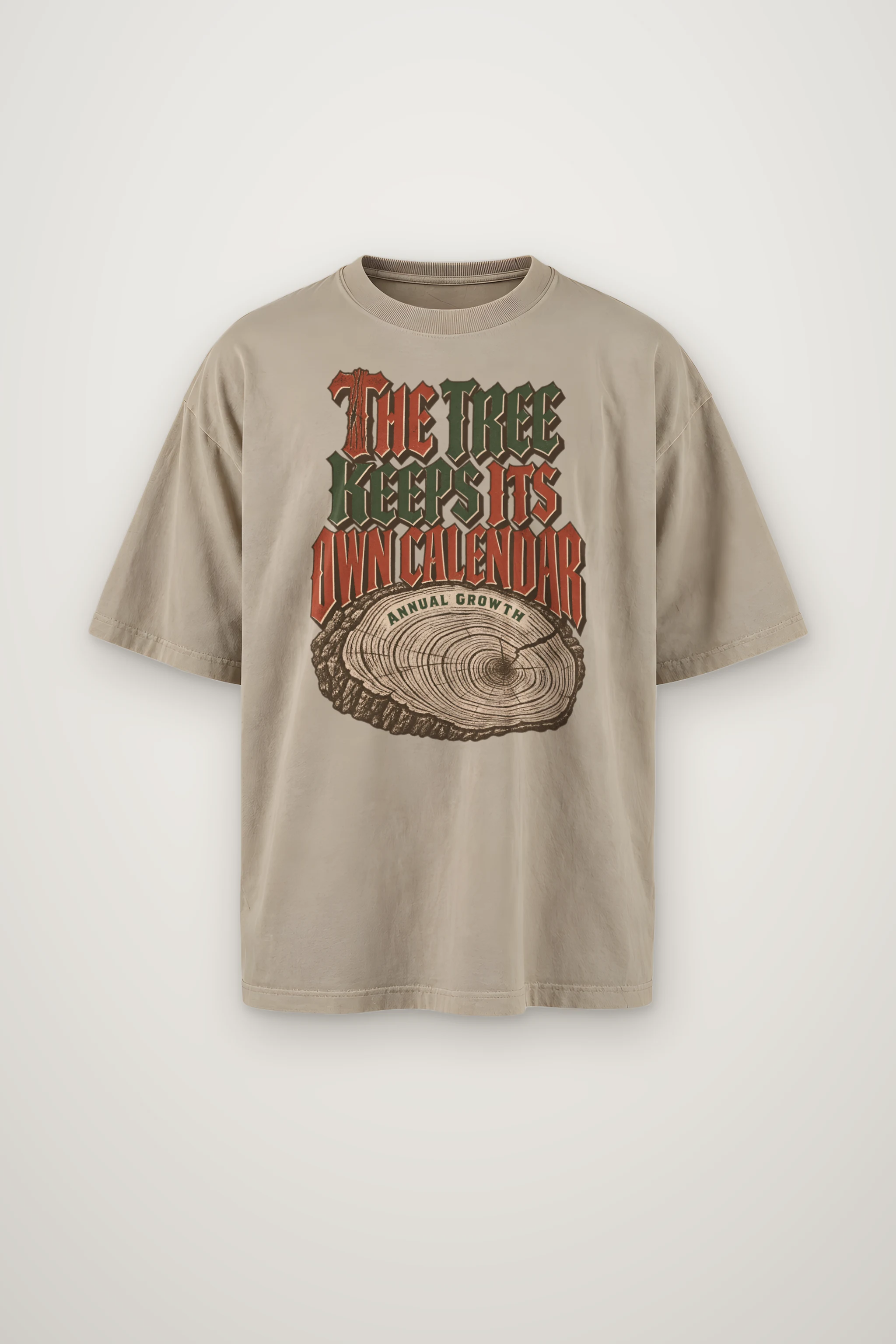 "The Tree Keeps Its Own Calendar" Men's Oversized Heavyweight Crewneck T-Shirt