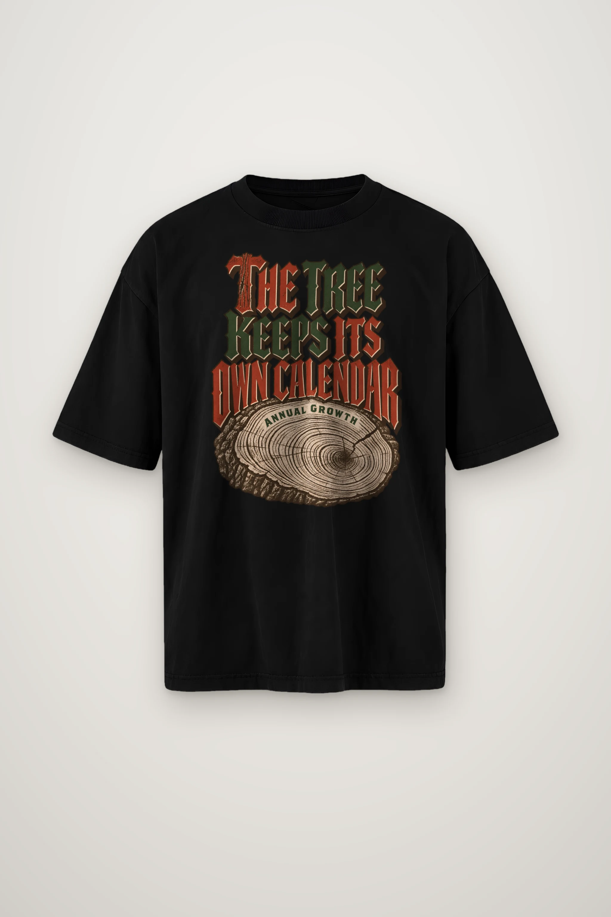 "The Tree Keeps Its Own Calendar" Men's Oversized Heavyweight Crewneck T-Shirt