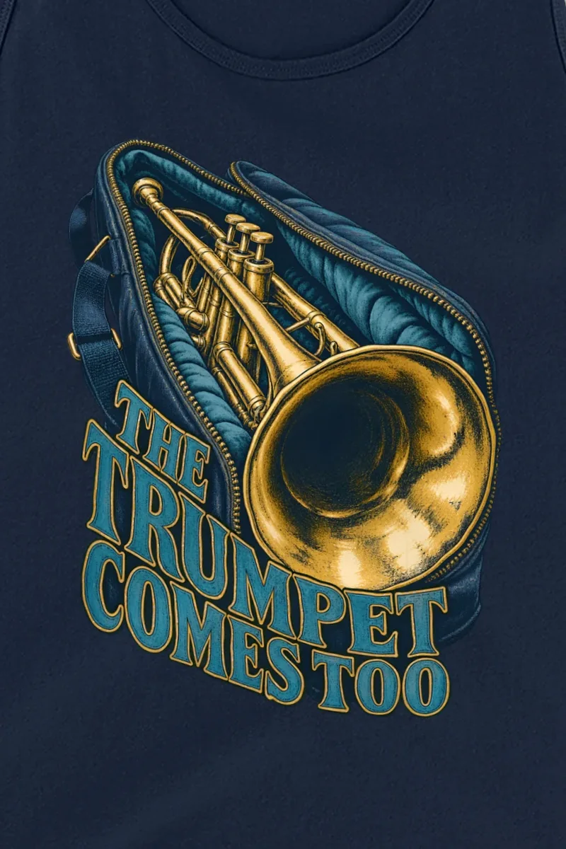 "The Trumpet Comes Too" Unisex Jersey Tank - the graphic up close