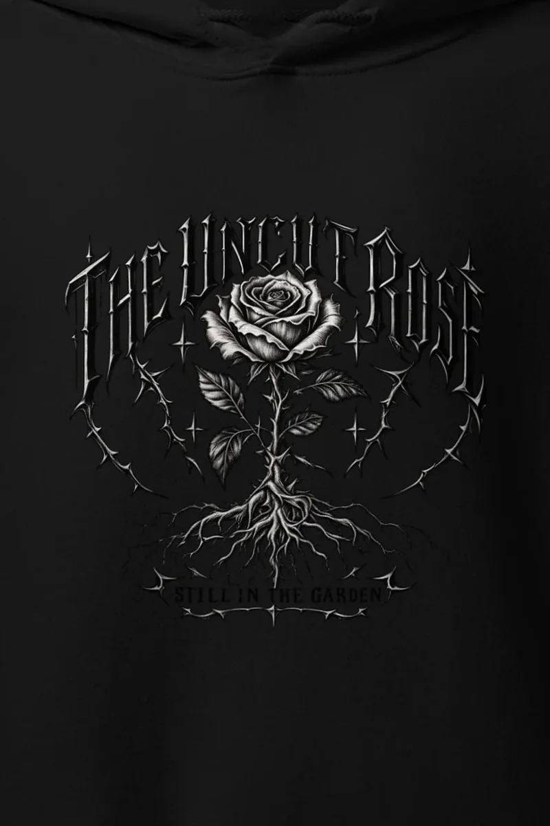 "The Uncut Rose" Heavy Blend Unisex Pullover Hoodie - the graphic up close