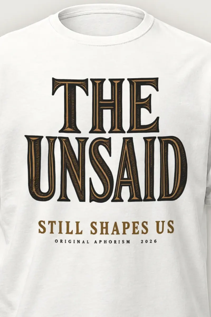 "The Unsaid Still Shapes Us" Heavyweight Unisex Crewneck T-shirt - the graphic up close