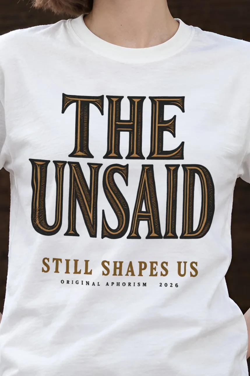 "The Unsaid Still Shapes Us" Heavyweight Unisex Crewneck T-shirt - the graphic up close