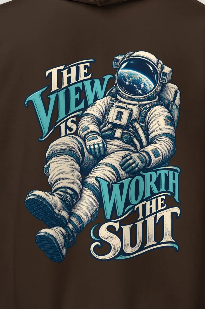 "The View Is Worth the Suit" Heavy Blend Unisex Pullover Hoodie - the graphic up close