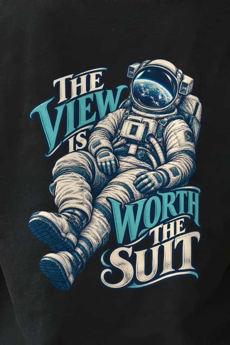 "The View Is Worth the Suit" Heavyweight Unisex Crewneck T-shirt - the graphic up close