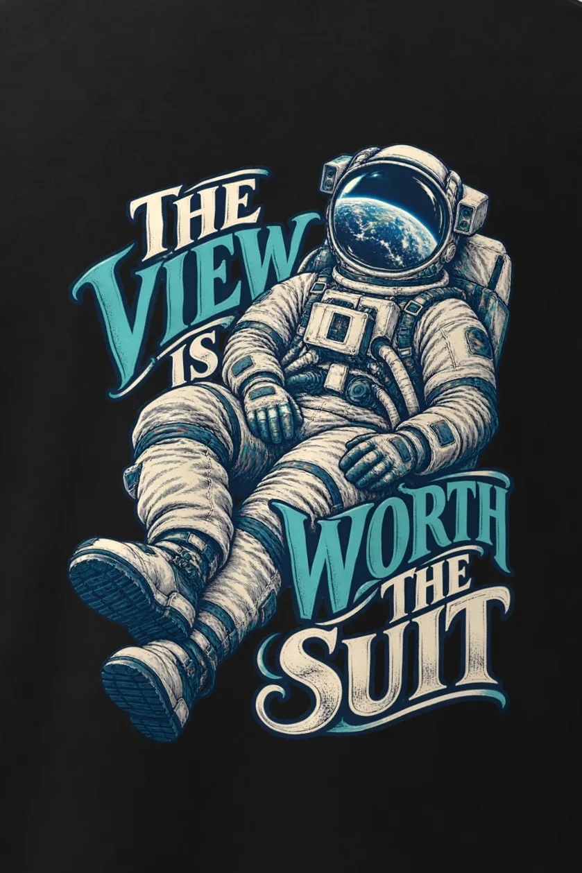 "The View Is Worth the Suit" Men’s Oversized Heavyweight Crewneck T-Shirt - the graphic up close