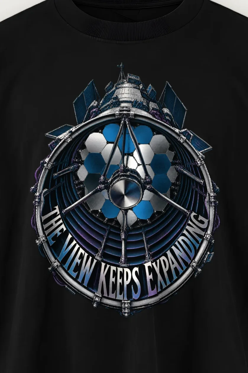 "The View Keeps Expanding" Men’s Oversized Heavyweight Crewneck T-Shirt - the graphic up close