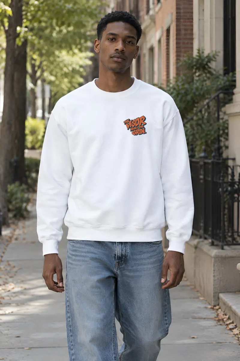 "The Visor Hides the Grin" Heavy Blend Unisex Crewneck Sweatshirt