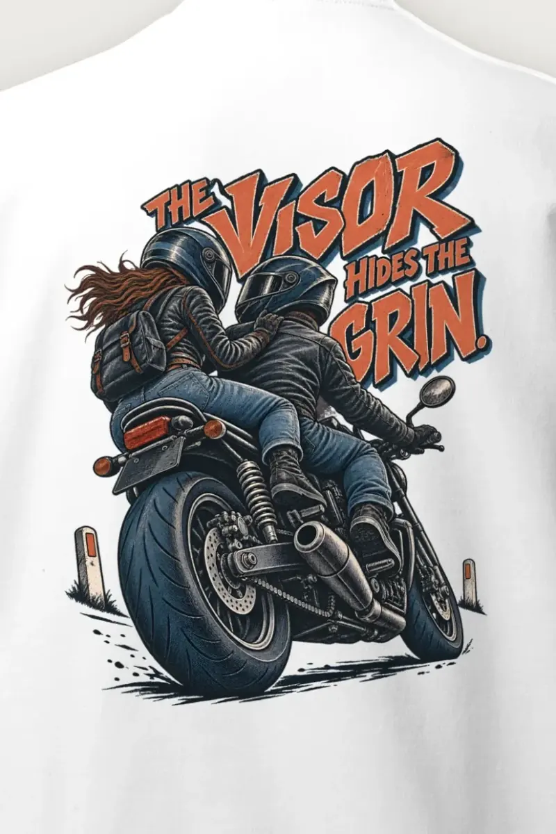 "The Visor Hides the Grin" Heavy Blend Unisex Crewneck Sweatshirt - the graphic up close