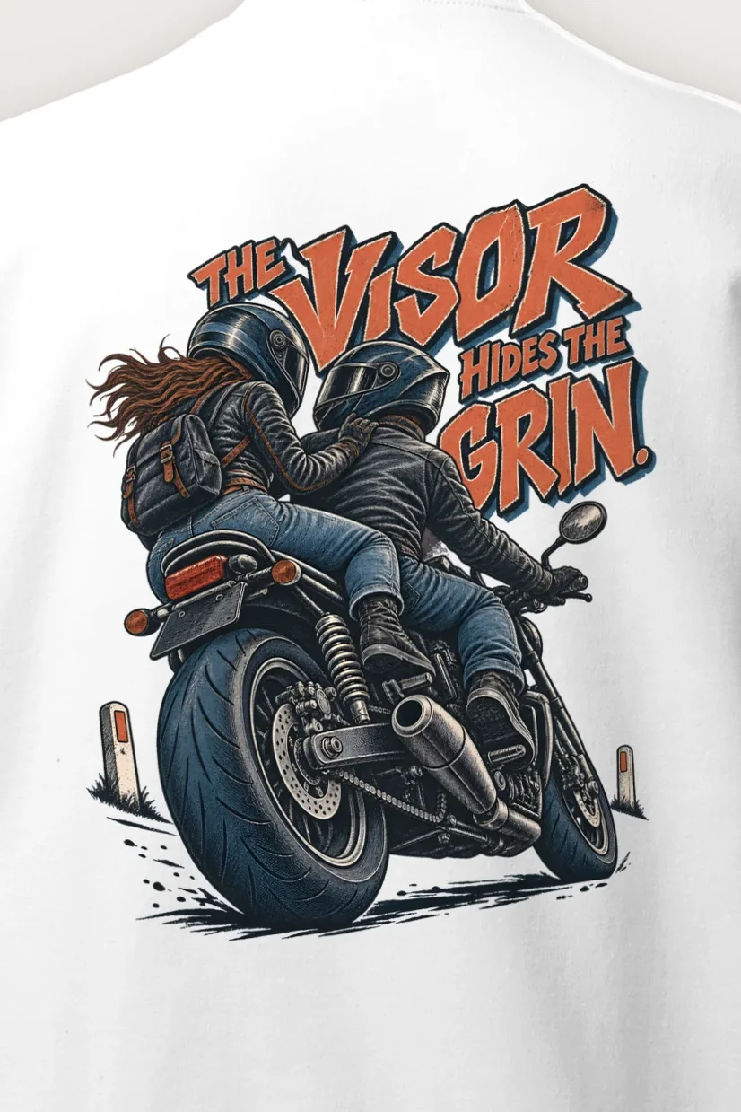 "The Visor Hides the Grin" Heavy Blend Unisex Crewneck Sweatshirt - the graphic up close