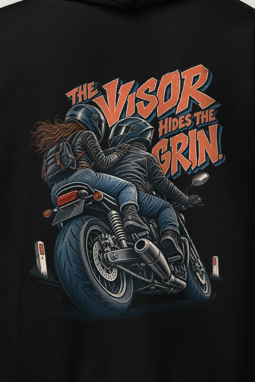 "The Visor Hides the Grin" Heavy Blend Unisex Pullover Hoodie - the graphic up close
