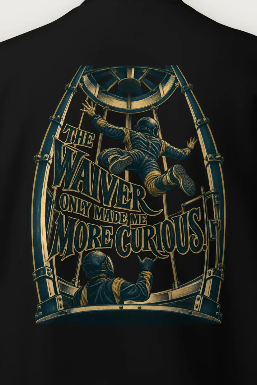 "The Waiver Only Made Me More Curious" Heavy Blend Unisex Crewneck Sweatshirt - the graphic up close