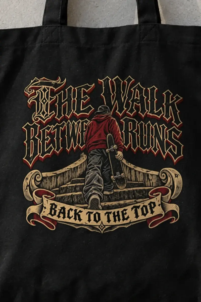 "The Walk Between Runs" Classic Cotton Tote Bag - the graphic up close