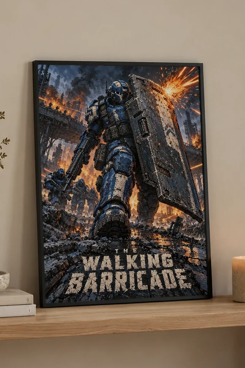 "The Walking Barricade" Premium Wooden Framed Poster - the graphic up close