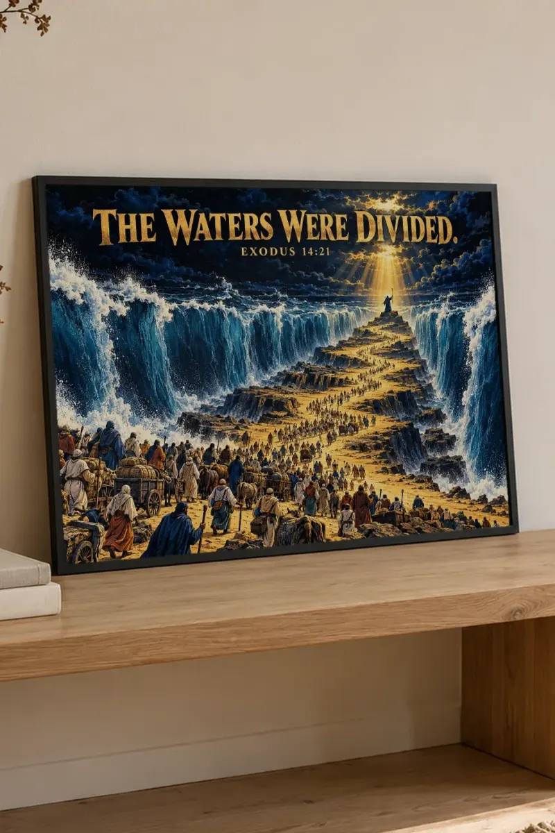 "The Waters Were Divided" Premium Wooden Framed Poster · Landscape - the graphic up close