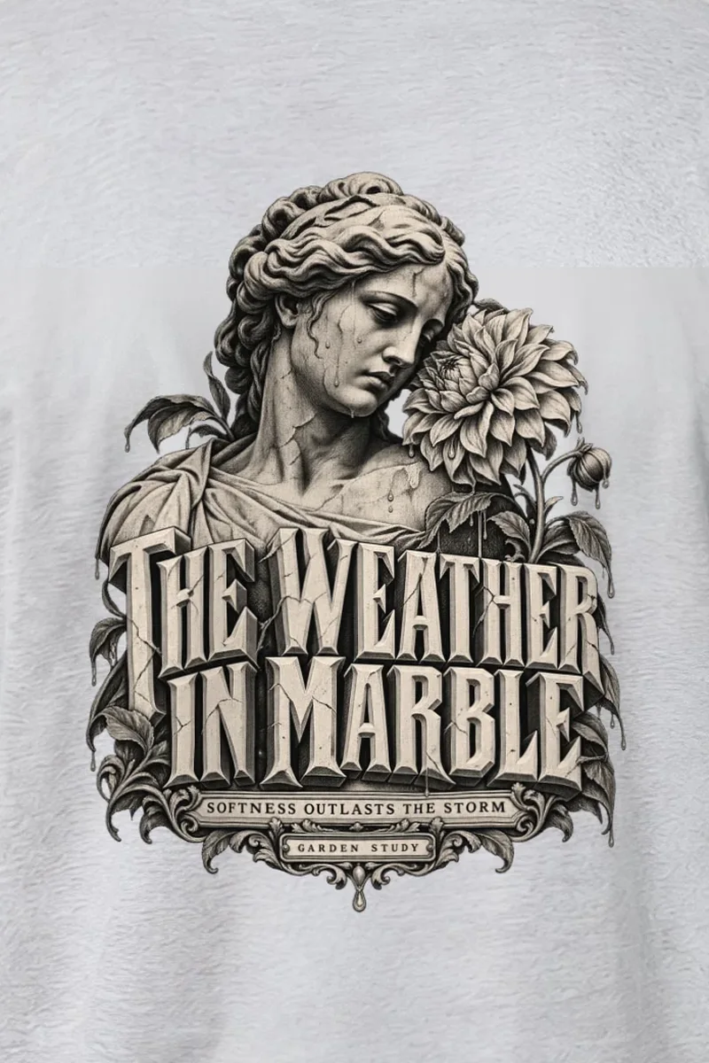 "The Weather in Marble" Heavyweight Unisex Crewneck T-shirt - the graphic up close