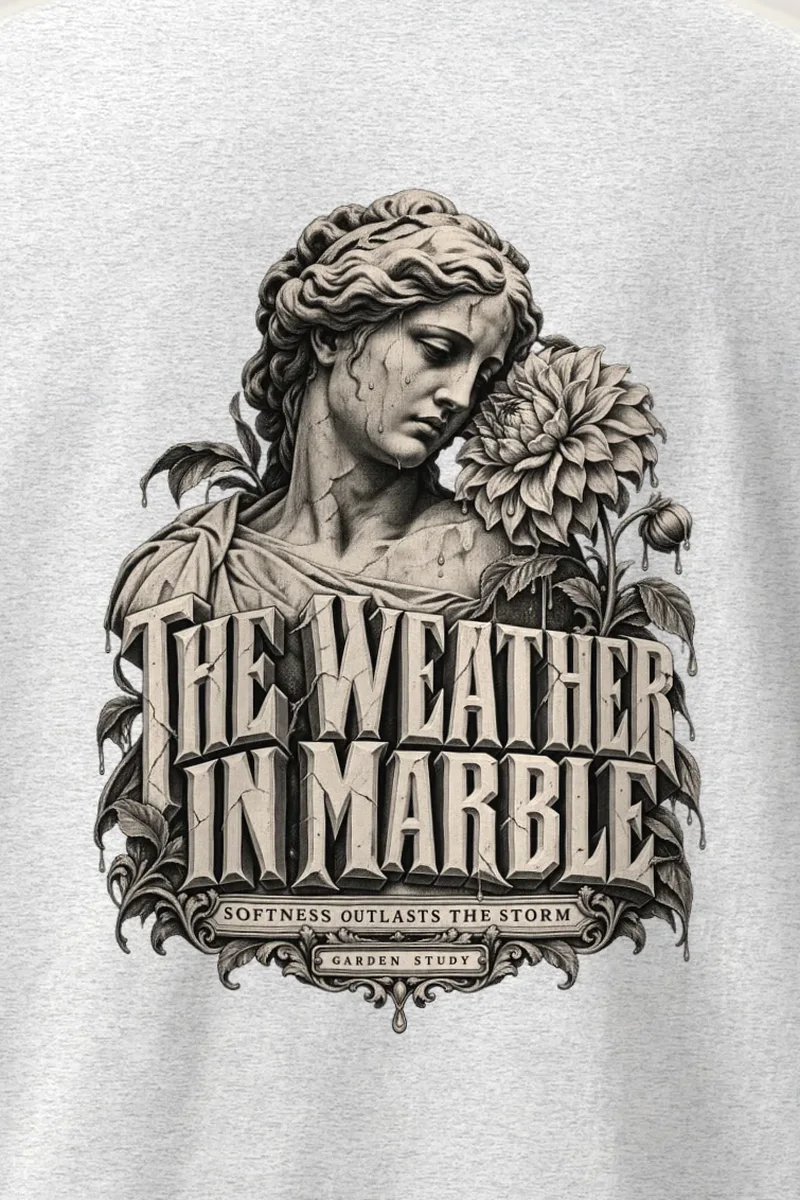 "The Weather in Marble" Heavyweight Unisex Crewneck T-shirt - the graphic up close