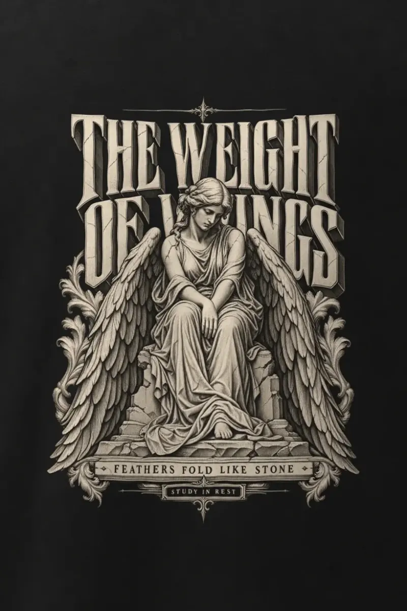 "The Weight of Wings" Men’s Oversized Heavyweight Crewneck T-Shirt - the graphic up close