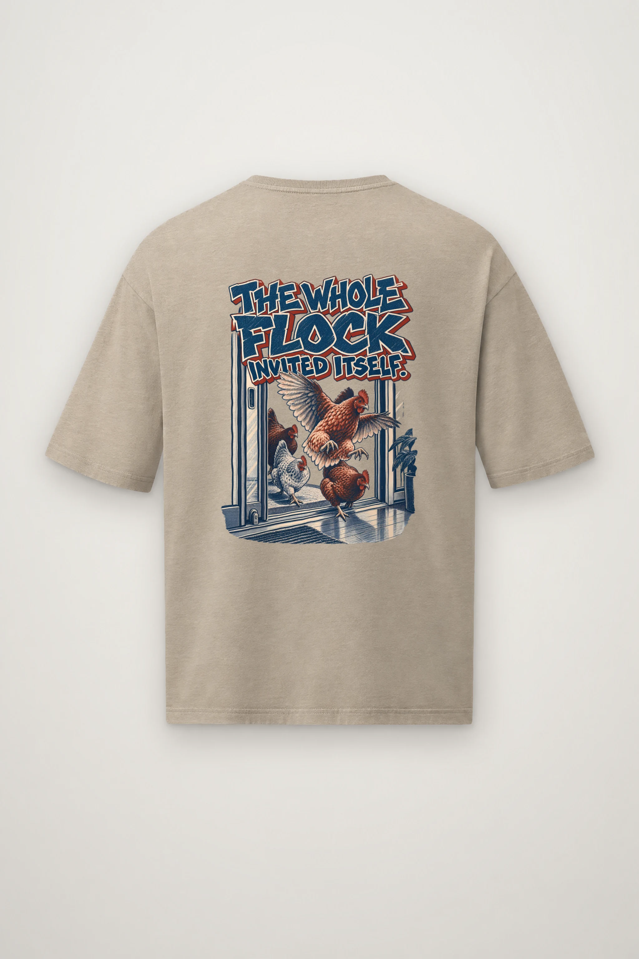 "The Whole Flock Invited Itself" Men's Oversized Heavyweight Crewneck T-Shirt