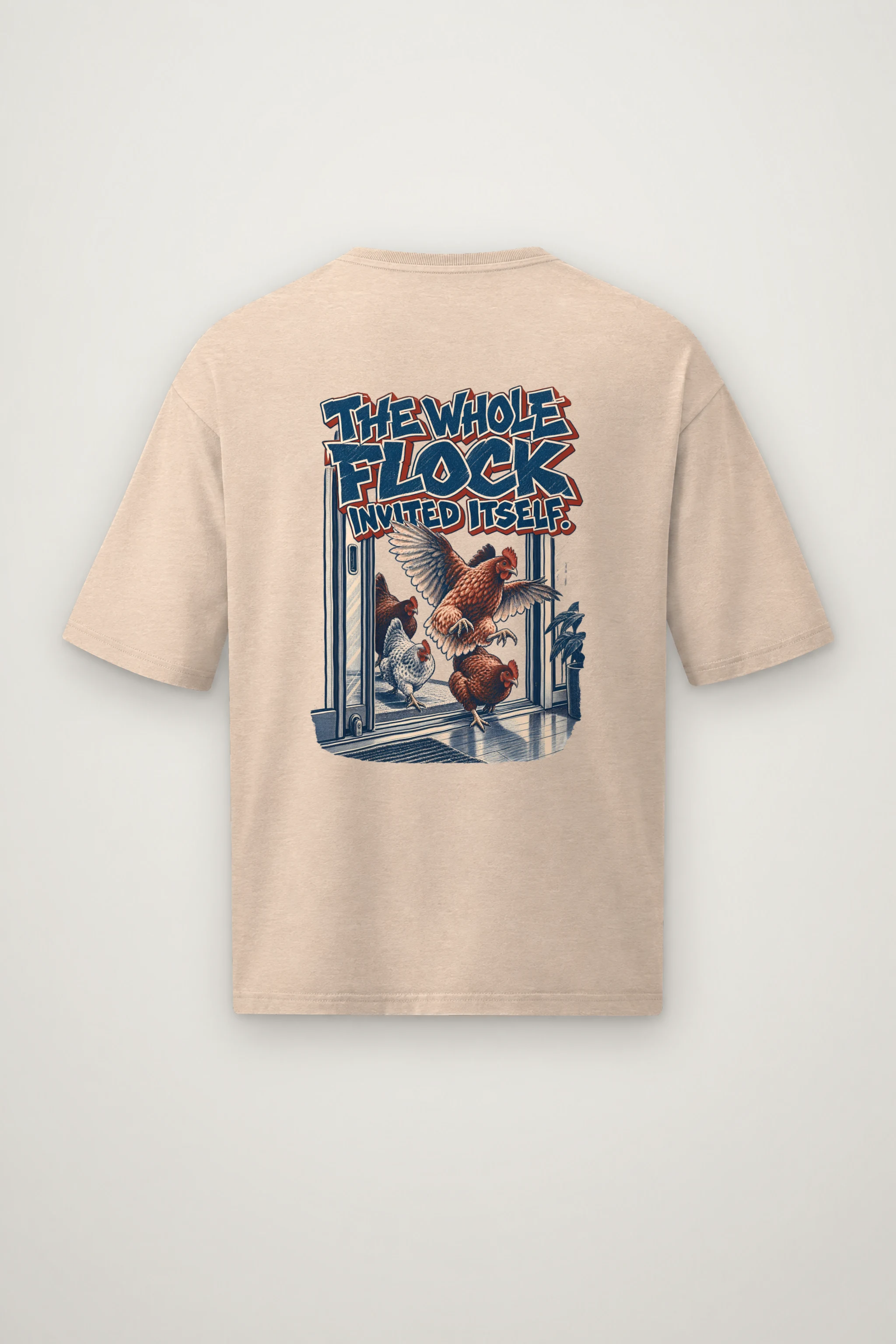 "The Whole Flock Invited Itself" Men's Oversized Heavyweight Crewneck T-Shirt