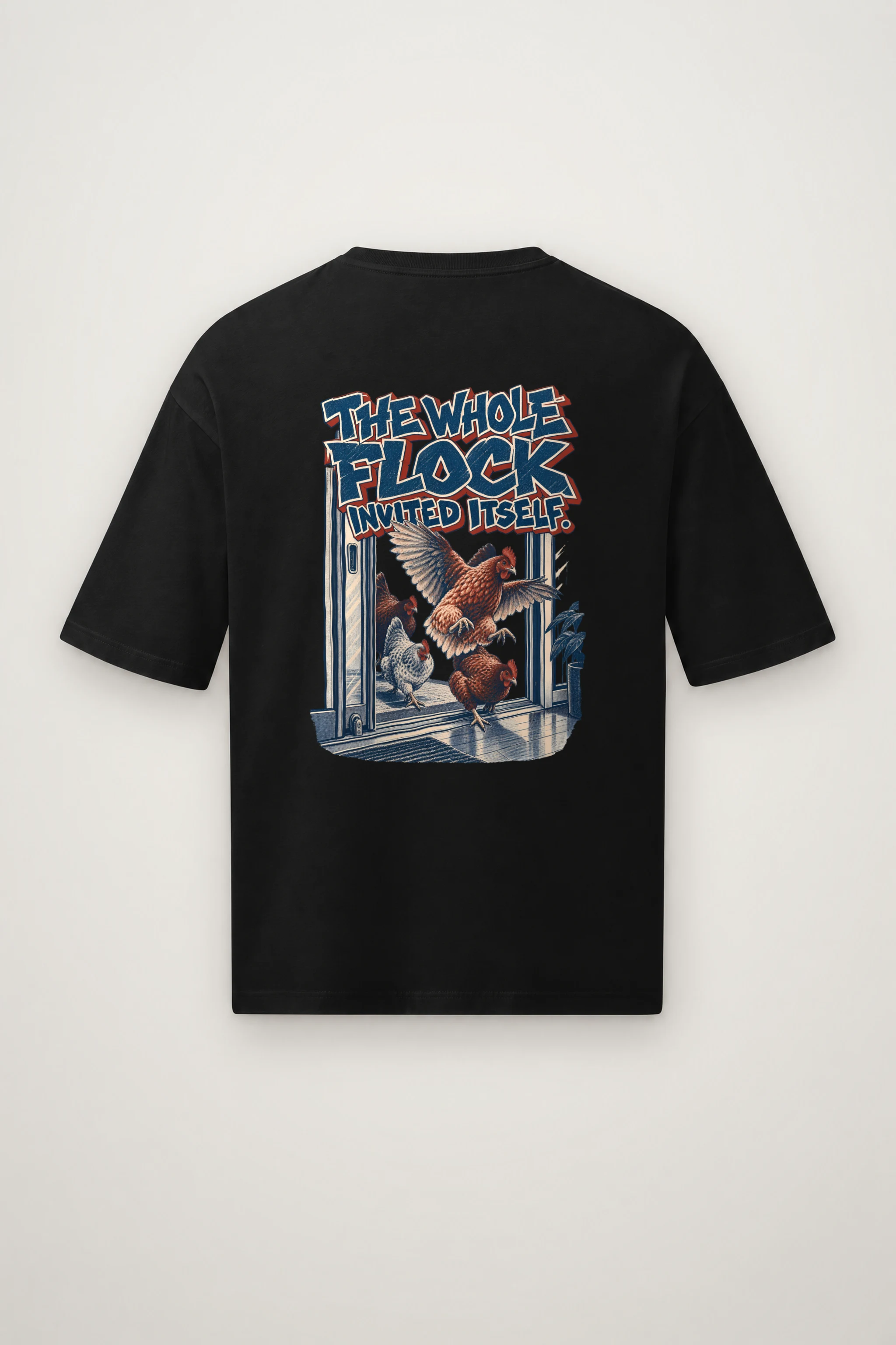 "The Whole Flock Invited Itself" Men's Oversized Heavyweight Crewneck T-Shirt