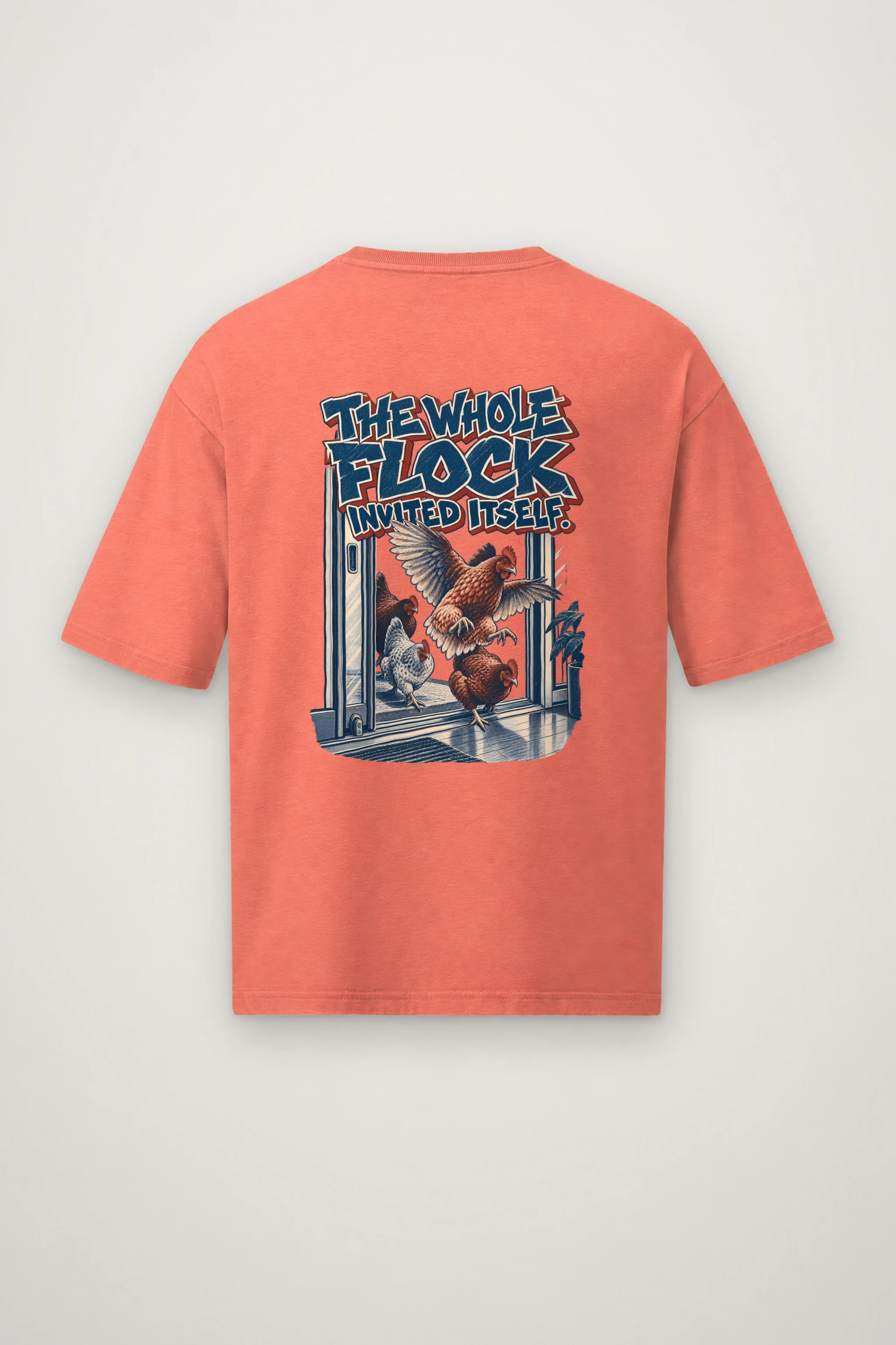"The Whole Flock Invited Itself" Men's Oversized Heavyweight Crewneck T-Shirt