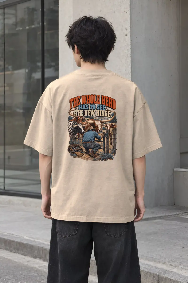 "The Whole Herd Has to See" Men's Oversized Heavyweight Crewneck T-Shirt