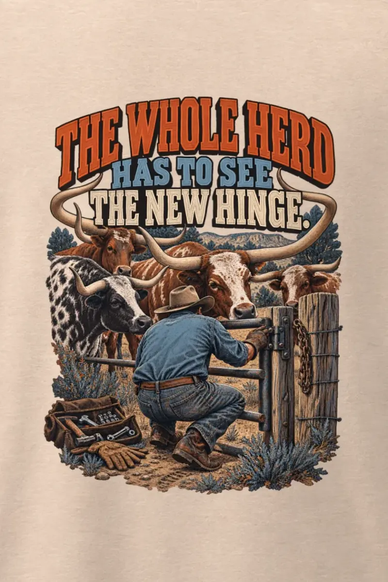 "The Whole Herd Has to See" Men’s Oversized Heavyweight Crewneck T-Shirt - the graphic up close