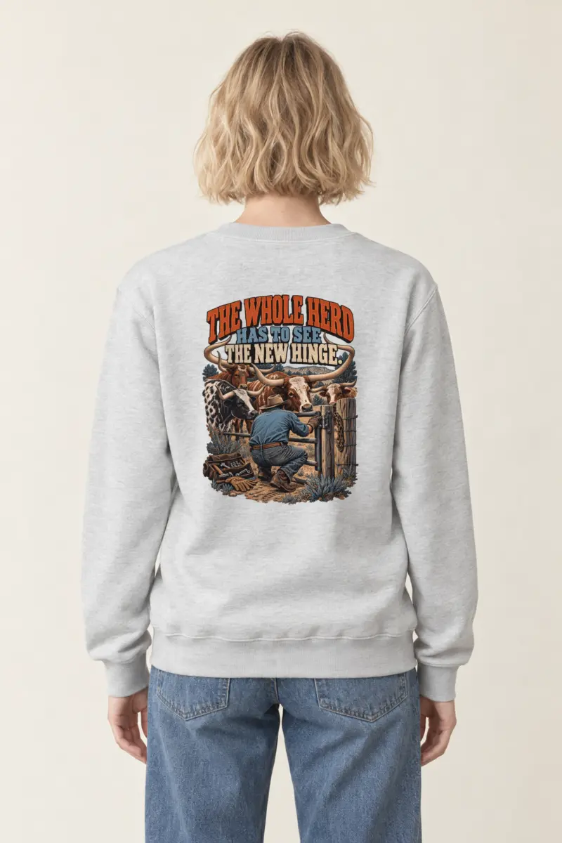 "The Whole Herd Has to See the New Hinge" Heavy Blend Unisex Crewneck Sweatshirt