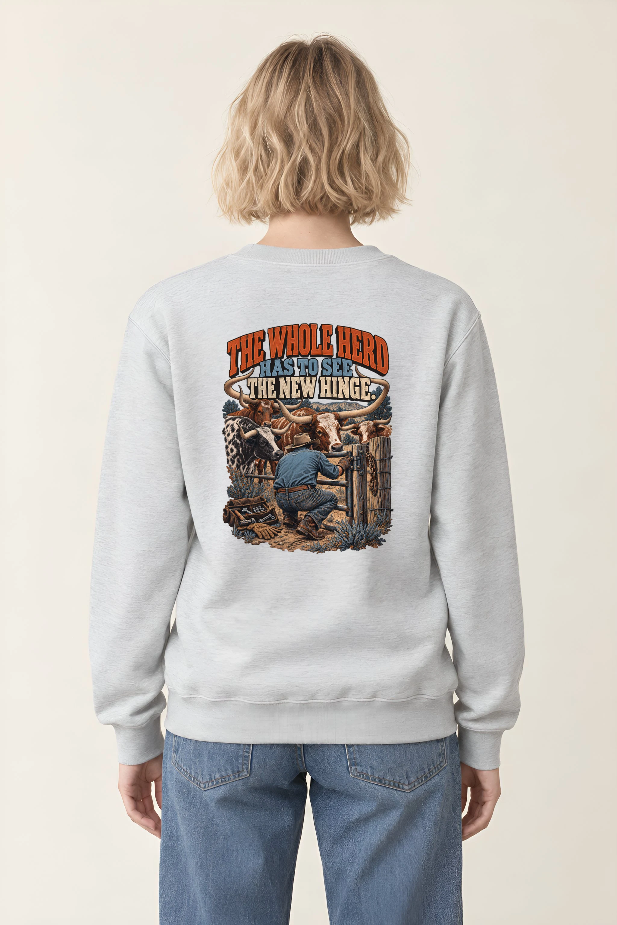 "The Whole Herd Has to See the New Hinge" Heavy Blend Unisex Crewneck Sweatshirt