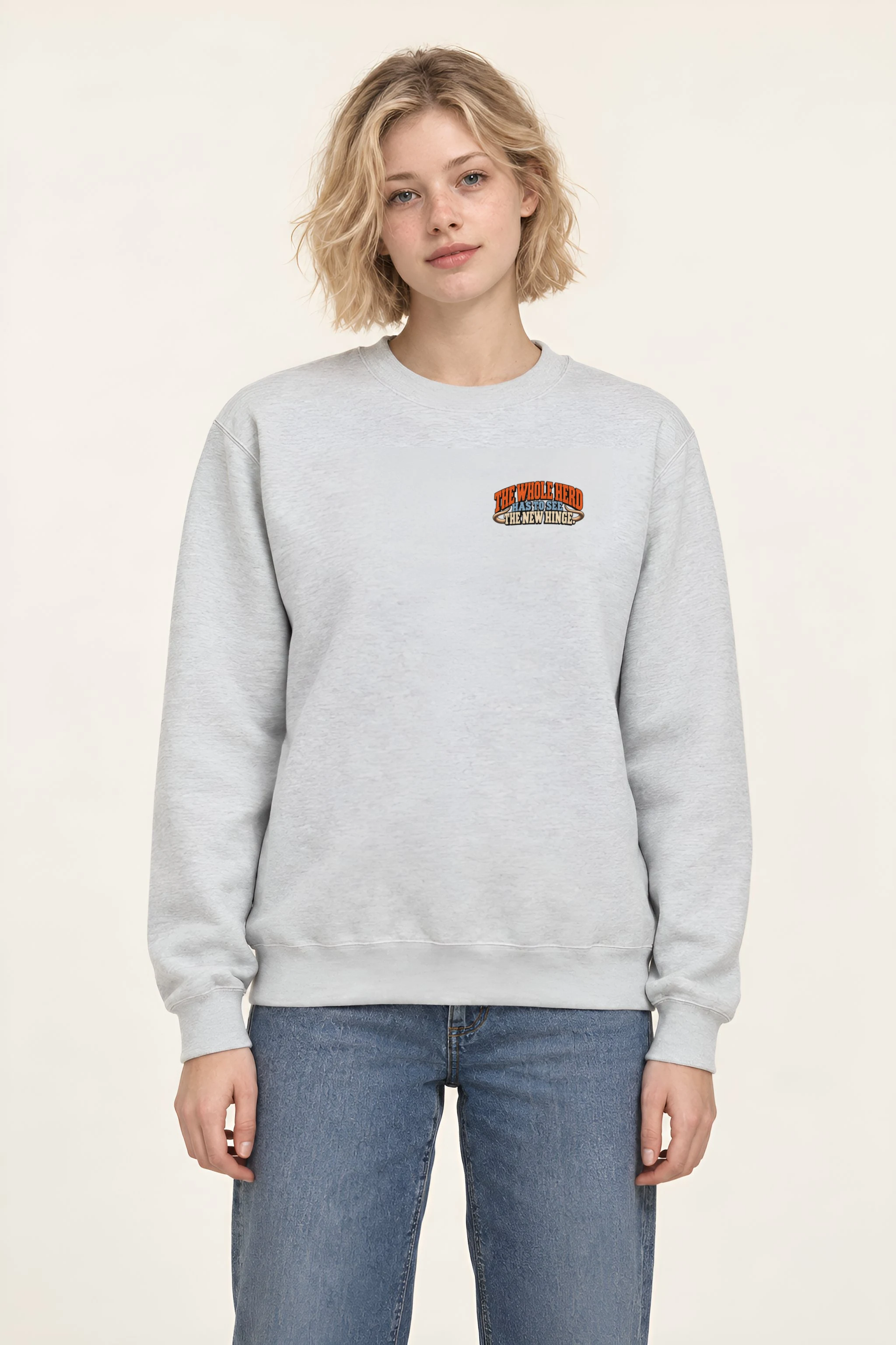 "The Whole Herd Has to See the New Hinge" Heavy Blend Unisex Crewneck Sweatshirt